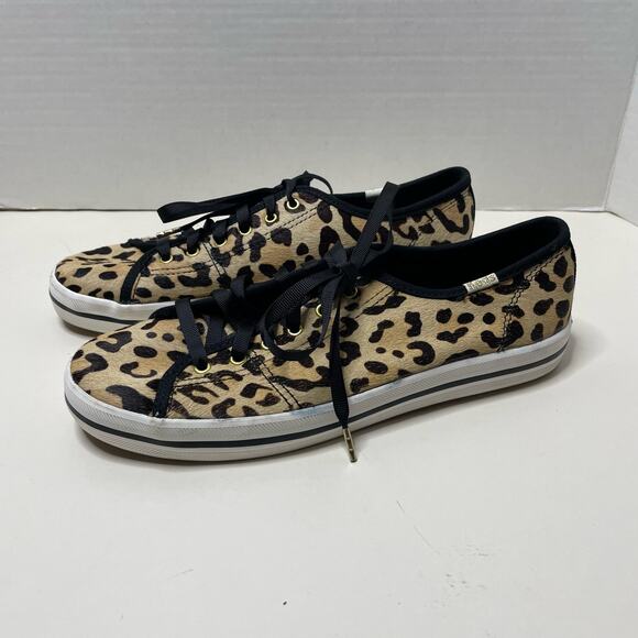 NEW Kate Spade X Keds Leopard Animal Print Cald Hair Lace Up Sneakers - Picture 1 of 6